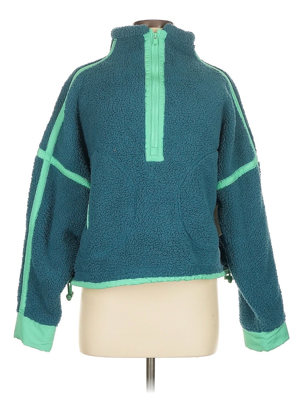 Teal Sherpa Half-Zip Pullover with Mint Trim